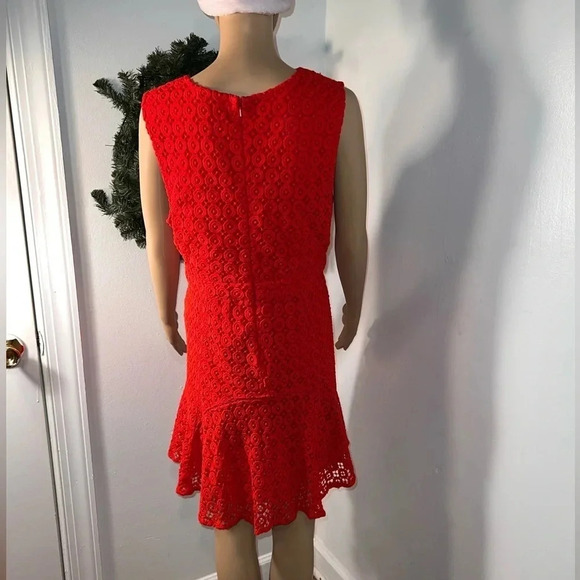 Anthropologie San & Soni, mini flounced red lace dress.Rear zip hookeye closure - Picture 8 of 10